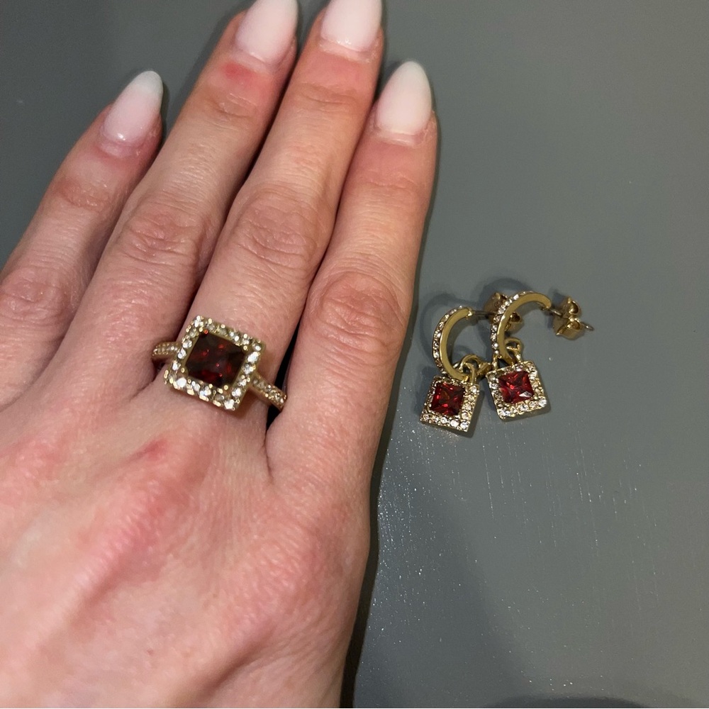 Gold and Ruby Earring and Ring Set